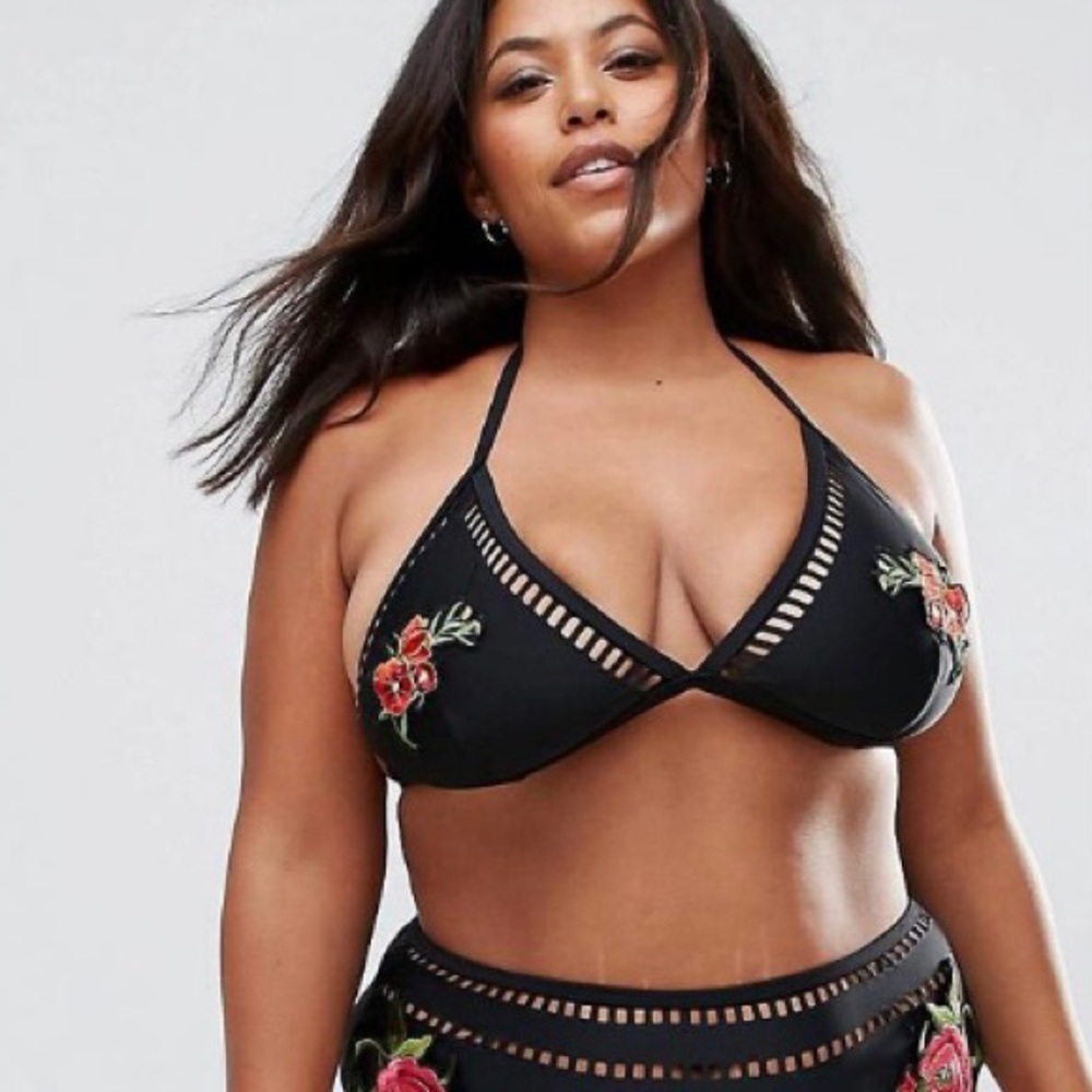ASOS BooHoo Plus Floral Appliqué Bikini Top